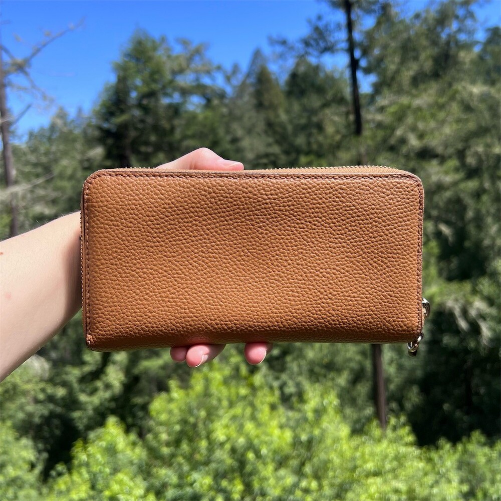 COACH Long Zip-Around Wallet Pebble Leather BROWN with GOLD Hardware AUTHENTIC - Picture 2 of 12